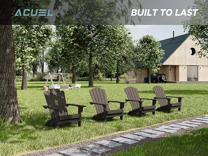 Set of 4 Folding Adirondack Chairs, Heavy Duty Weather-Resistant Patio Chairs with Wide Armrests & Ergonomic High Back, HDPE Fire Pit Seating for Backyard, Garden, Porch - Dark Brown