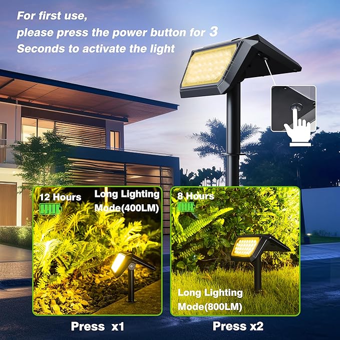 Solar Spot Lights Outdoor, [30 LEDs] High Brightness Long Range Landscape Lighting, [800LM2 Mode Adjustment] Led Outdoor Lights Solar Powered for House Garden Walkway (Warm 2packs)