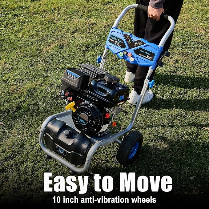 3500 PSI Gas Pressure Washer, 209CC Engine, 2.3 GPM, 4 Adjustable Nozzles, 25ft Hose for Cleaning Cars, Patios, Walls, and Gardens (Blue)