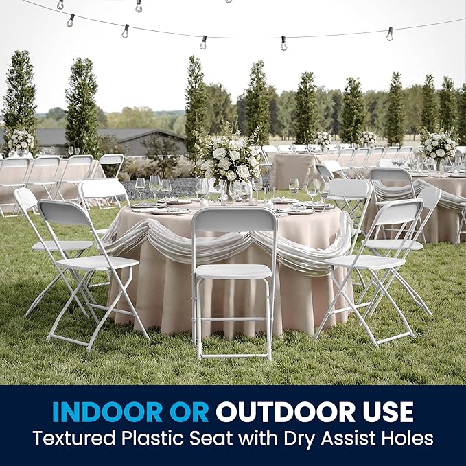 Flash Furniture Hercules Set of 10 Indoor/Outdoor Heavy-Duty Plastic Folding Chairs, Foldable Commercial Stacking Chairs with 650-lb. Static Weight Capacity, White