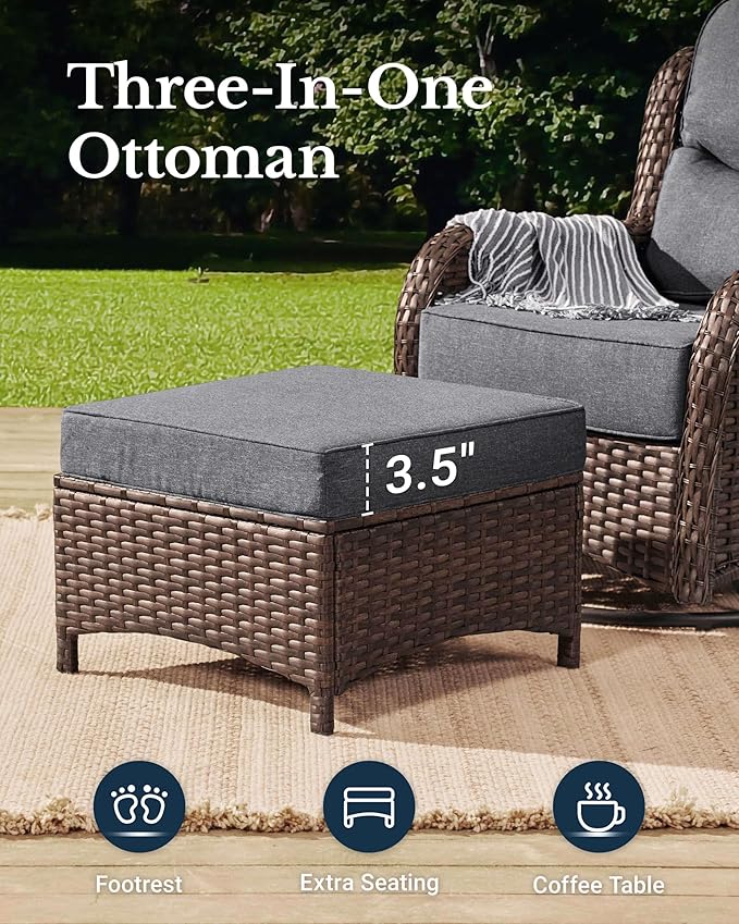 HILLGA Luxury Patio Furniture Set with 6-inch Thick Cushion, Outdoor Couch and High Back Swivel Rocker Patio Chairs, 6PCS Wicker Conversation Set for Deck Yard and Poolside, Dark Grey (V2)