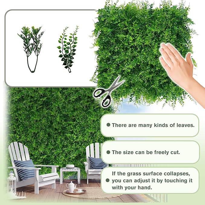 Greenery Faux Grass Wall Backdrop 60"x128" (53.5 SQFT) UV-Anti Artificial Green Boxwood Panel for Patio Balcony Privacy & Ivy Fence Covering Privacy, Garden, Backyard Wall Backdrop Decor