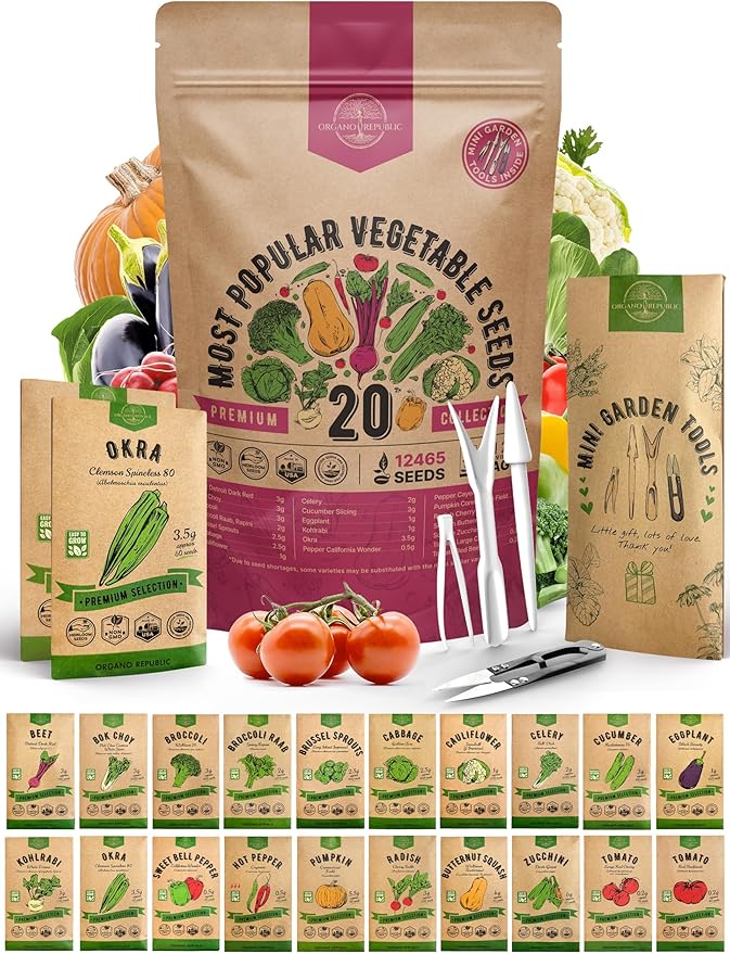 20 Vegetable Seeds Variety Pack - 12,460+ Non-GMO Heirloom Seeds for Planting Vegetables and Fruits in Individual Seed Packets, Home Garden Seeds for Hydroponic, Indoor and Outdoors Gardening