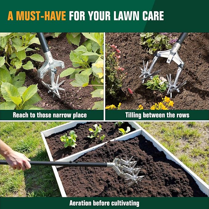 Rotary Cultivator Garden Tiller, Hand Cultivator with Detachable Thicker Tines&Strong Force Handle, Cultivators for Gardening, Rotary Tiller for Soil Mixing, Prepare New Garden