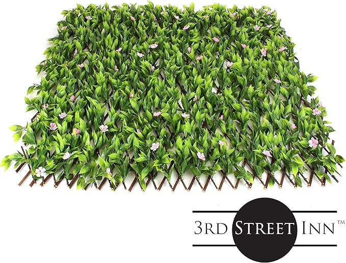 3rd Street Inn™ Leaf Trellis - Bamboo Greenery Panel - Boxwood and Ivy Privacy Fence Substitute - DIY Flexible Fencing (1, Pink Flower Sakura)