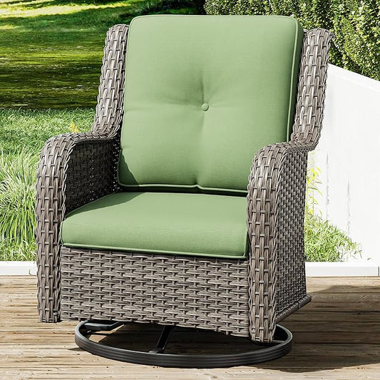 Joyside Outdoor Swivel Rocker Patio Chair - Outdoor Wicker Glider Rocking Chair with Olefin Fabric Cushions Suitable for Porch Deck and Backyard(Mixed Grey/Green)