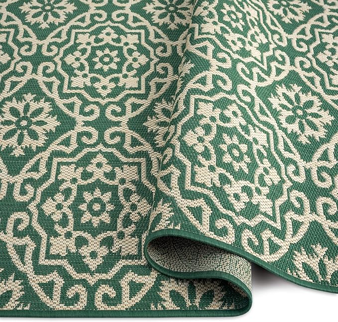 Nicole Miller New York Patio Country Julia Transitional Geometric Indoor/Outdoor Area Rug, Green/Beige, 6'6"x9'2"