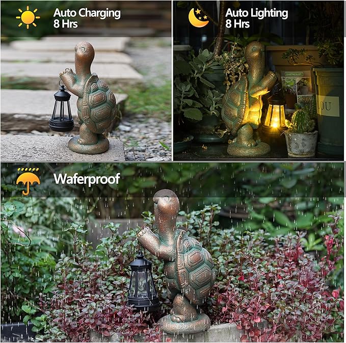 Turtle Solar Powered Outdoor Garden Statue, Resin Turtle Statue with Solar Light Lantern, Decorative Lawn, Yard Outdoor Turtle Decoration. Unique Home Decoration, Gifts for Women
