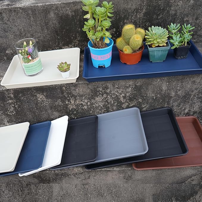 Rectangle Plant Tray, Plant Drip Tray, Plant Pot Saucers, Plant Germination Trays, Plant Saucers, 11'' x 9'' x 1.2'' (2 pack), Beige