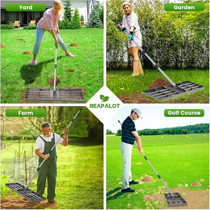 Lawn Leveling Rake, Lawn Leveler with Stainless Steel Long Handle, Heavy Duty Yard Level Tool for Leveling Soil, Sand Or Dirt Surfaces, Gardening Gloves Gift Included (30x10in)