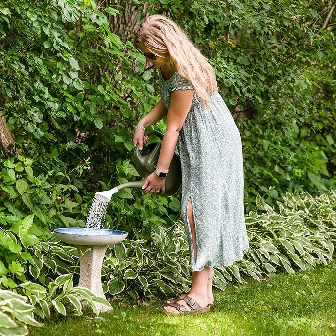 Sunnydaze Ceramic Bird Bath for Outside - 16" H - UV- and Frost-Resistant - Pedestal Bird Bath - Blue Glazed Bowl - White Lava Finish