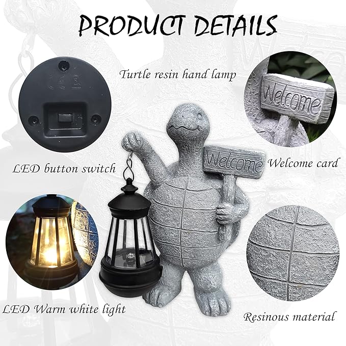 Solar Turtle Garden Outdoor Statues,Resin Turtles Figurine Decorations with Solar Lights Lantern, Outdoor Turtle Art Decor for Lawn,Yard, Unique Housewarming Gift for Garden Home