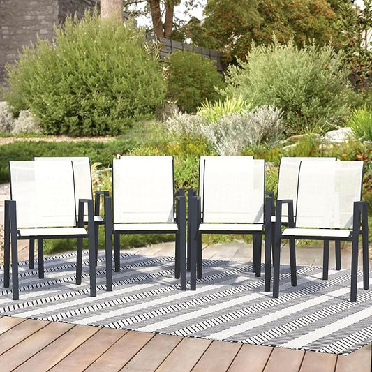 Outdoor Patio Chairs Set of 8, Oyster Beige Stackable Outdoor Chairs, Lightweight Patio Set with High Back, Metal Dining Chair for Lawn, Garden, Yard and Deck