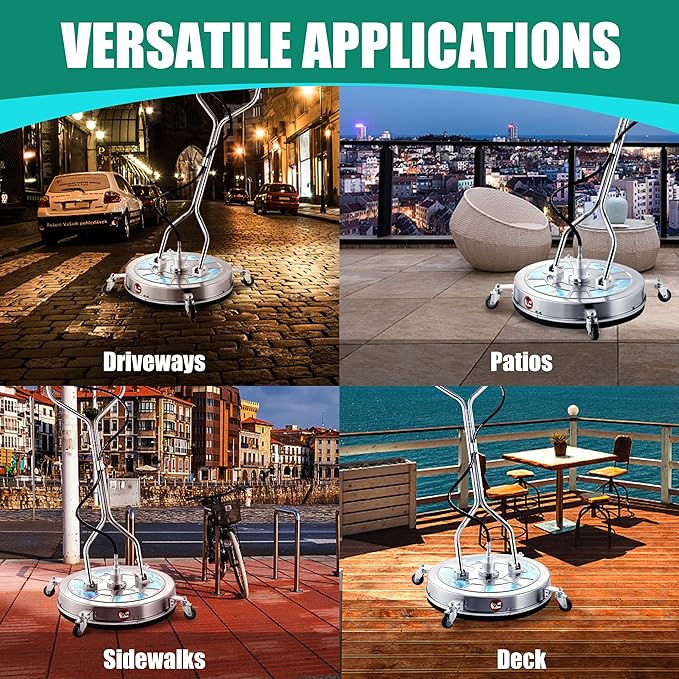 Tool Daily 24" Pressure Washer Surface Cleaner Attachment with Dual Handles, Stainless Steel Driveway Cleaner for Power Washer with Wheels, Pressure Wash Concrete, 4500 PSI