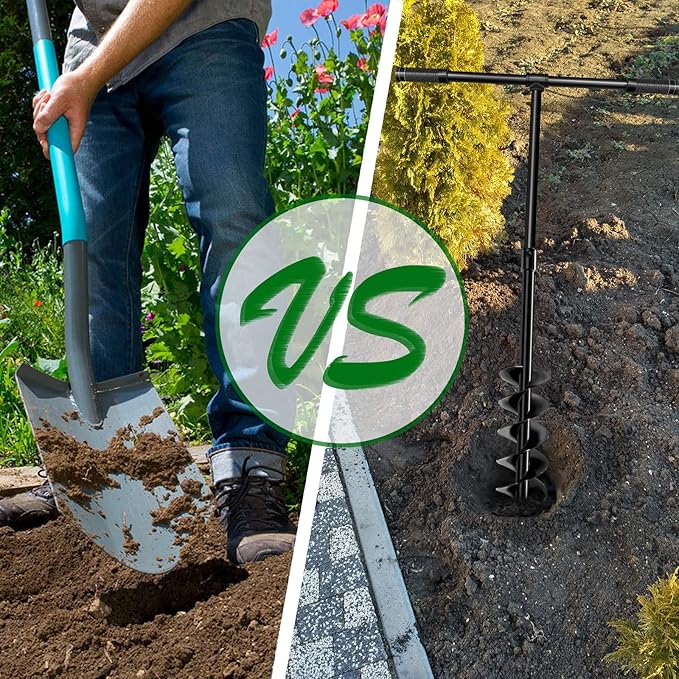 LONGRUN Manual Garden Hole Digging Drill Bit, Hand Drill Auger Post Hole Digger for Planting, Spiral Drill Planter for Bulb, Flower, Tree, Seedlings, Bedding Plants, Umbrella, Fence Holes-6"x 38"