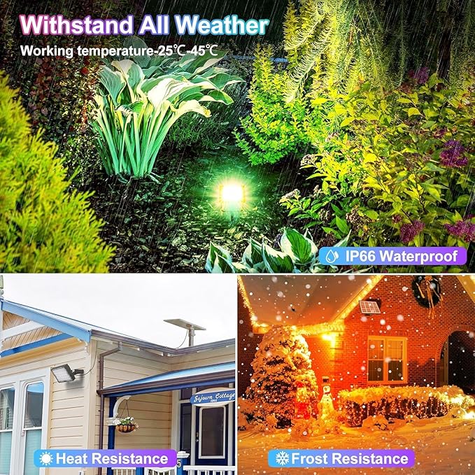CLY Color Changing Solar Lights with Remote, IP66 Waterproof Outdoor Solar Flood Light 10 Colors 12 Modes 6 Brightness, Timer Memory Function 5M Cord for Stage Party Garden Wall Washer Light