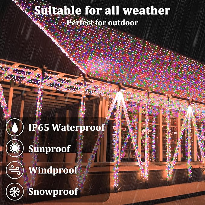 2-Pack 200FT Solar String Lights for Outside, 600 LED Extra-Bright Outdoor with 19 Modes & Timer, Waterproof Fairy Lights for Garden Patio Tree Christmas Decorations (Multicolor)