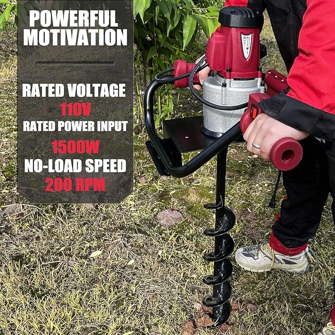 JKCHENPRO Earth Auger with Reverse Function, 1500W Electric Post Hole Digger with 6" Drill Bit, 110V Electric Powered Auger for Fence Posts, Tree Planting, Landscaping & Gardening