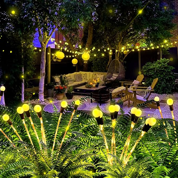 Solar Garden Lights, Upgraded Solar Lights Outdoor Waterproof, 4-Pack Solar Swaying Light-Sway by Wind, 32 LED Firefly Lights Solar Outdoor for Yard Patio Pathway Decoration (Warm White)