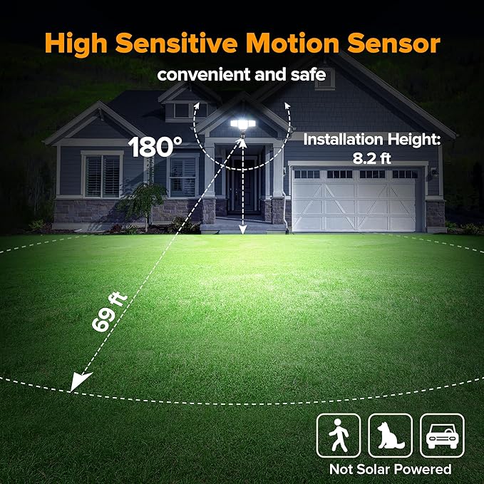 LUTEC 80W 9000LM LED Security Lights Motion Sensor Outdoor Lights, 4 Head LED Flood Light Outdoor 5000K Daylight, IP65 Waterproof, Motion Detected Light for Outside, House, Garage, Yard (Brown)