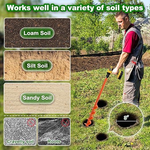 Auger Drill Bit for Planting 3''x32'' Garden Earth Auger 3mm Thicker Drill Augers for Digging Holes Heavy Duty Auger Post Hole Digger for Bulb, Flowers, Plants - Fits 3/8" Hex Drive Drill