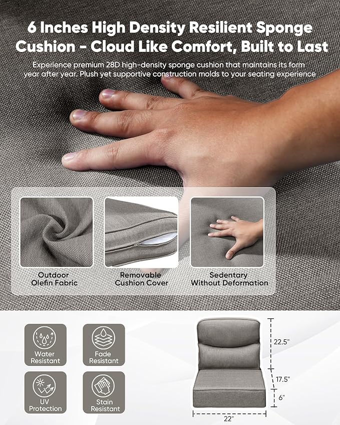 HUMMUH 6 inch Thick Cushion Wicker Patio Furniture Set with Outdoor Swivel Rocker Patio Chairs,High Back Outdoor Couch and Coffee Table for Porch Garden Deck