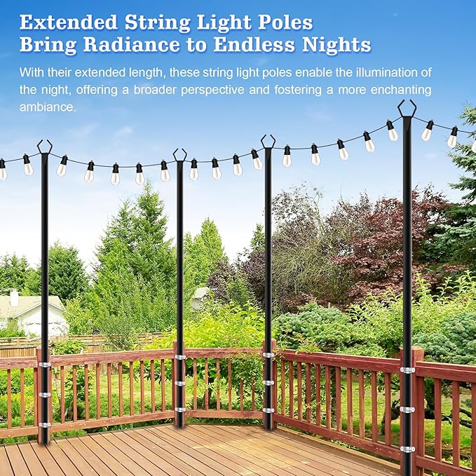 4 Pack String Light Poles,10 Ft Metal Poles with Fork for Outdoor String Lights,Outdoor Light Poles with Fork,Poles/Post/Stand for Outside,Patio,Deck,Backyard,Garden Wedding,Party