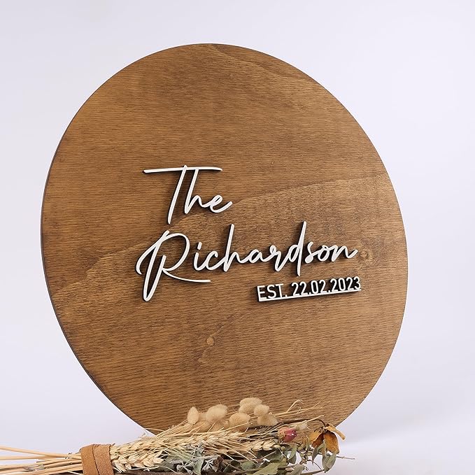 Wedding Guestbook Sign for Couple - Personalized Wooden Guest Book Alternative, Custom Round Rustic Wedding Decoration with Names & Date
