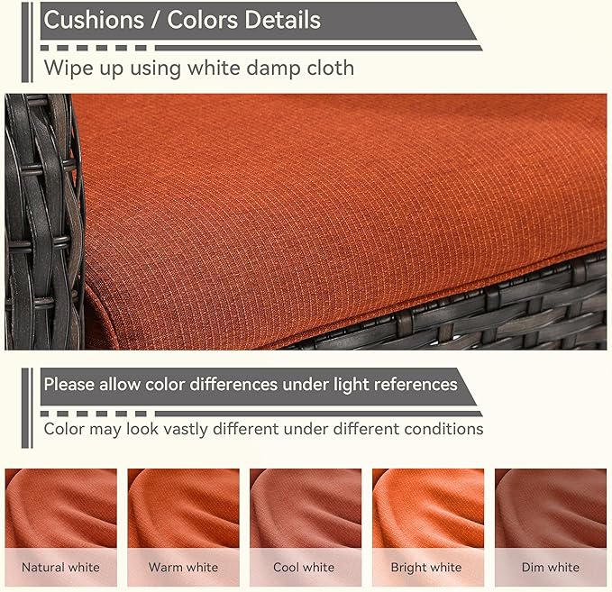 Outdoor Swivel Rocker Patio Chairs Set of 2 - Outdoor Wicker Patio Conversation Sets 2 Pieces with Olefin Fabric Cushions Suitable for Backyard Deck and Porch, Orange