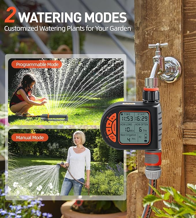 Oscillating Sprinkler with Irrigation Timer, Adjustable Sprinklers for Yard Large Area, Cover up to 3,600 sq. ft, Programmable Water Sprinkler Timer, Rain Delay Lawn & Garden Sprinklers Timer