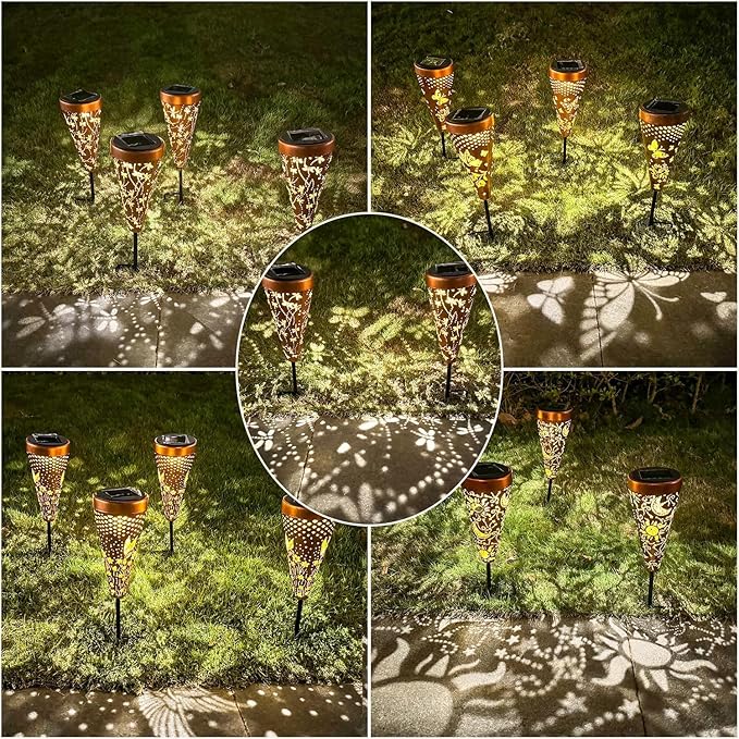 DIBIEECN 6 Pack Dragonfly Solar Pathway Lights Outdoor,Metal Garden Decorations Outdoor Lights with Patterns and Warm Light,Waterproof Landscape Lighting for Path Patio Backyard Walkway Yard