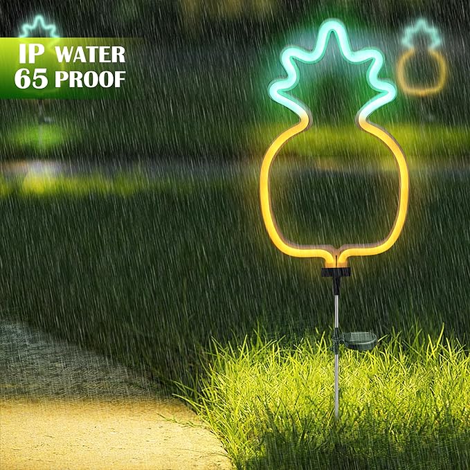 SunKite Pineapple Solar Garden Lights Solar Decorative Stake Lights Outdoor Waterproof Solar Neon Lights for Garden,Yard, Lawn, Pathway, Patio,Backyard Decor(2 Pack)