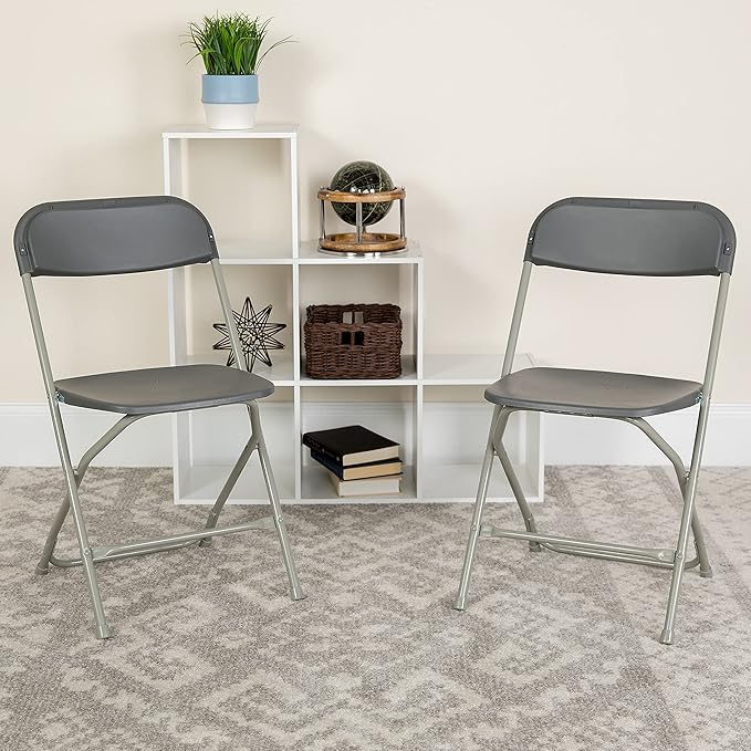 Flash Furniture Hercules Series Plastic Folding Chair - Grey - 2 Pack 650LB Weight Capacity Comfortable Event Chair-Lightweight Folding Chair