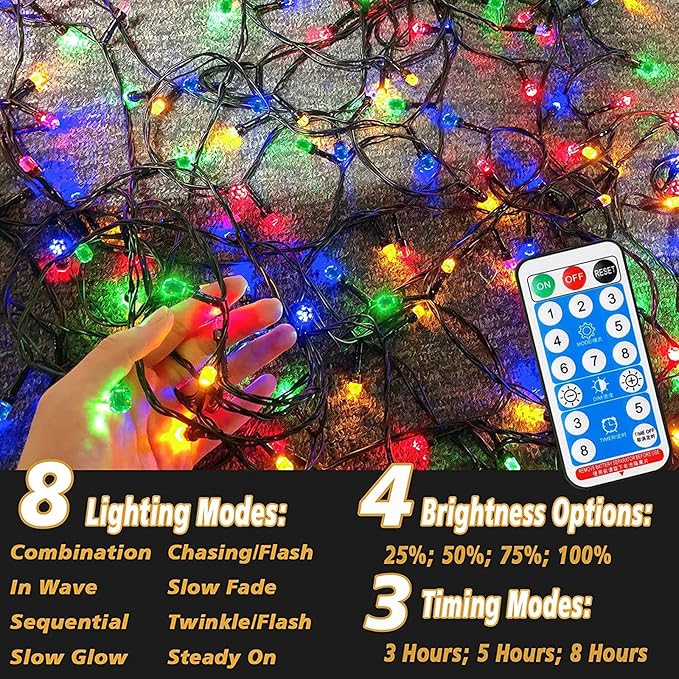 Solar String Lights Outdoor,115 Ft 300 LED Solar Christmas Lights with Remote,8 Modes Waterproof Patio Lights for Christmas Tree Patio Yard Garden Party Decor (Multi-Colored)