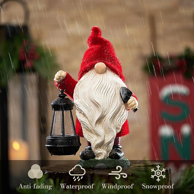 TERESA'S COLLECTIONS Valentines Gnomes for Outside, Resin Gnome Decorations with Solar Outdoor Lights for Garden Decor, Red Christmas Garden Sculptures & Statues for Patio, Gifts for Mom