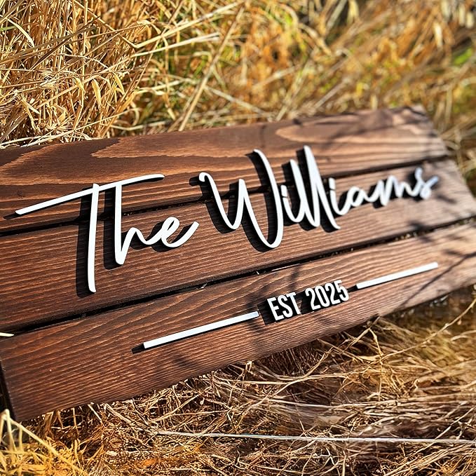 Wooden Name Sign Personalized and Custom, Solid Rustic Wood, Wedding Gifts for Couples, Home, Office, Family Last Name Established Signs, Est. Date Sign 23x10"