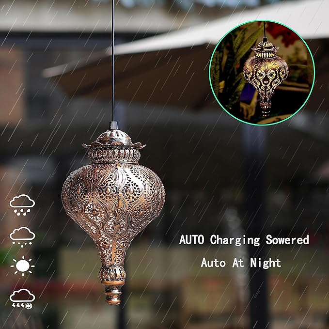 Solar Lanterns Outdoor Waterproof,Morocco Hanging Solar Lanterns Outdoor Garden Decor,Housewarming Gifts for Women,Mom,Friends.Solar Lights Outdoor for Patio,Pathway,Yard,Porch,Backyard,Garden Decor