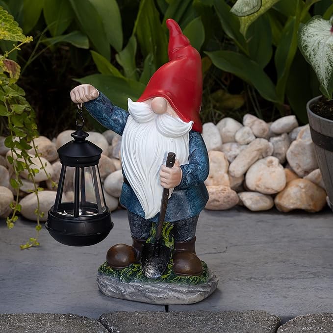 VP Home Earnest Garden Gnomes with Lantern Lawn Gnome Great Addition for Your Garden Solar Powered Light Garden Knome Christmas Decorations Gifts for Outside Patio Lawn