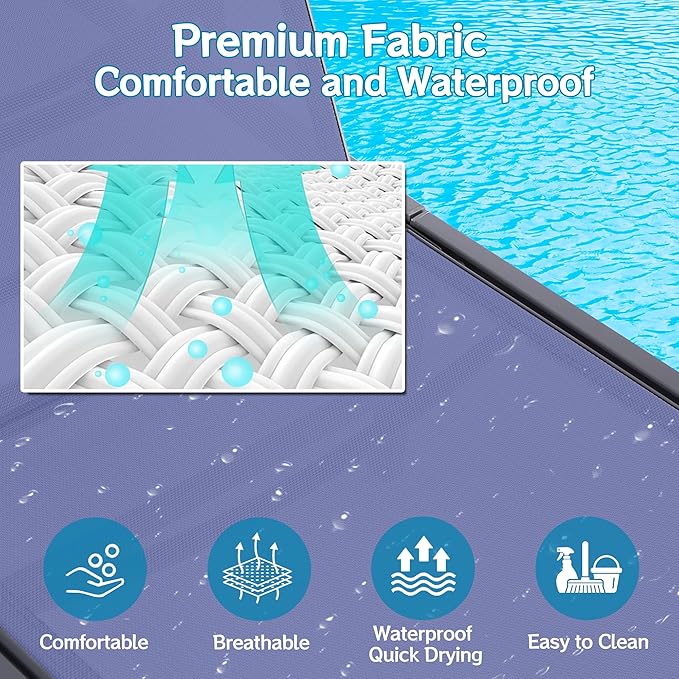 Outdoor Chaise Lounge Chair, Foldable & Assemble-Free, 6 Adjustable Positions, Durable Rust-Resistant Frame, Portable Outdoor Pool Lounge Chairs for Pool Patio Beach, Blue