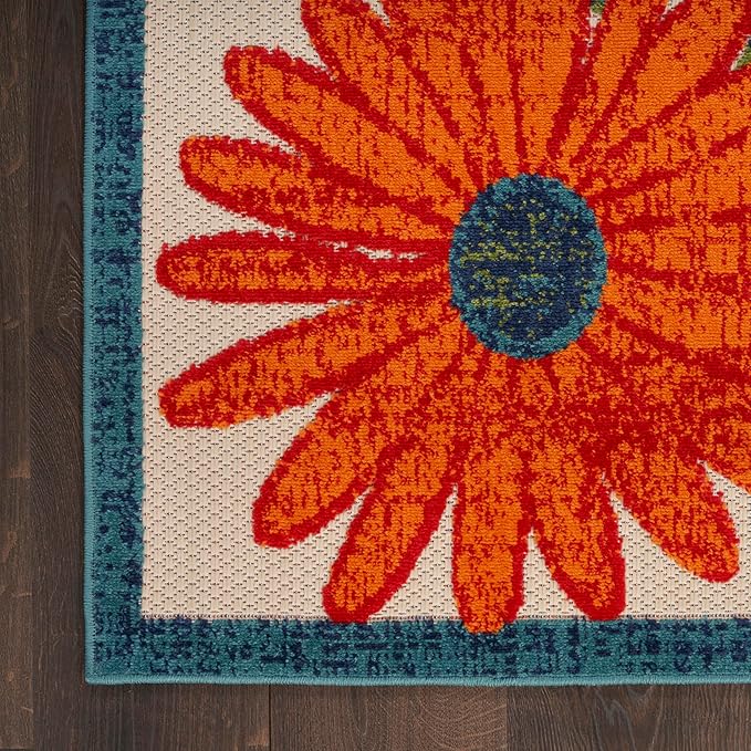 Nourison Home Aloha Indoor/Outdoor Ivory Multicolor 2'3" x 8' Area Rug, Easy-Cleaning, Non Shedding, Bed Room, Living Room, Dining Room, Backyard, Deck, Patio (2x8)