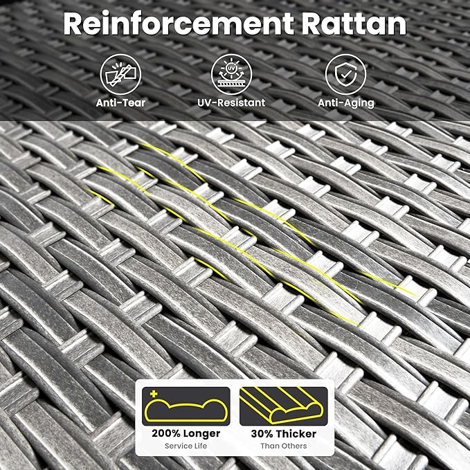 ovios 5 Pieces Patio Furniture Set, Outdoor Wicker Sofa Couch with Swivel Chairs Solar Lights Table, High Back All Weather Modern Conversation Sets, Grey Rattan, Denim Blue