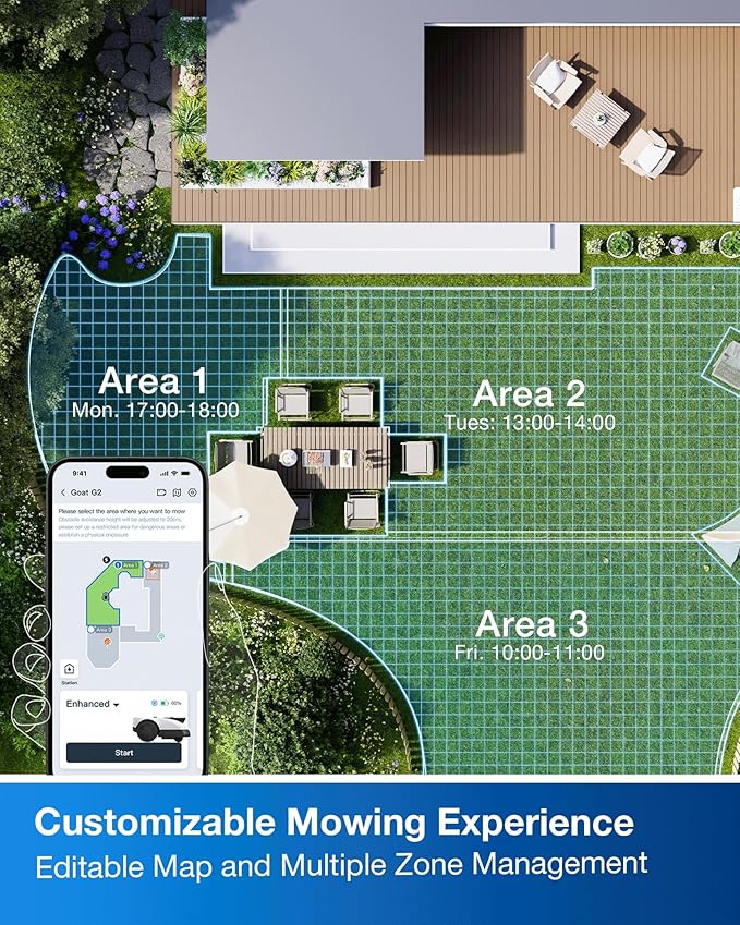 ECOVACS Goat O1000 RTK Robot Lawn Mower, Perimeter Wire Free Vision Robotic Lawnmower for 1/4 Acres Lawn, Automated Mapping, APP Control, 3D Obstacle Avoidance, Zero-Edge Cutting