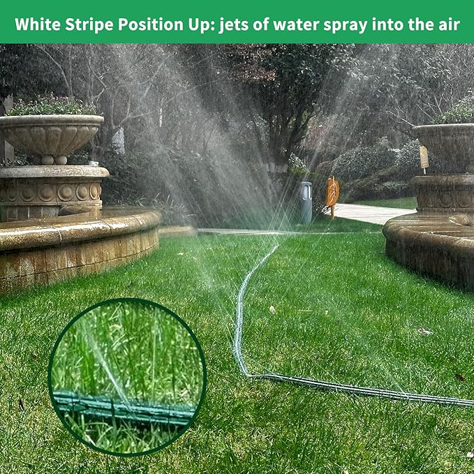 25FT Flat Sprinkler Hose for Lawn Watering Garden Soaker Hose with Holes, Heavy Duty Lightweight No-Kink Water Hose with Stakes, Irrigation Hose, Great Fun for Kids and Dog