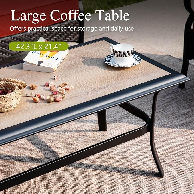 Sophia & William Patio Furniture Set, 5 Piece Metal Outdoor Conversation Set with 3-Seater Outdoor Couch, 2 Sofa Chairs, 1 Loveseat,1 Coffee Table for Outdoor Seating, Backyard, Porch(Red)