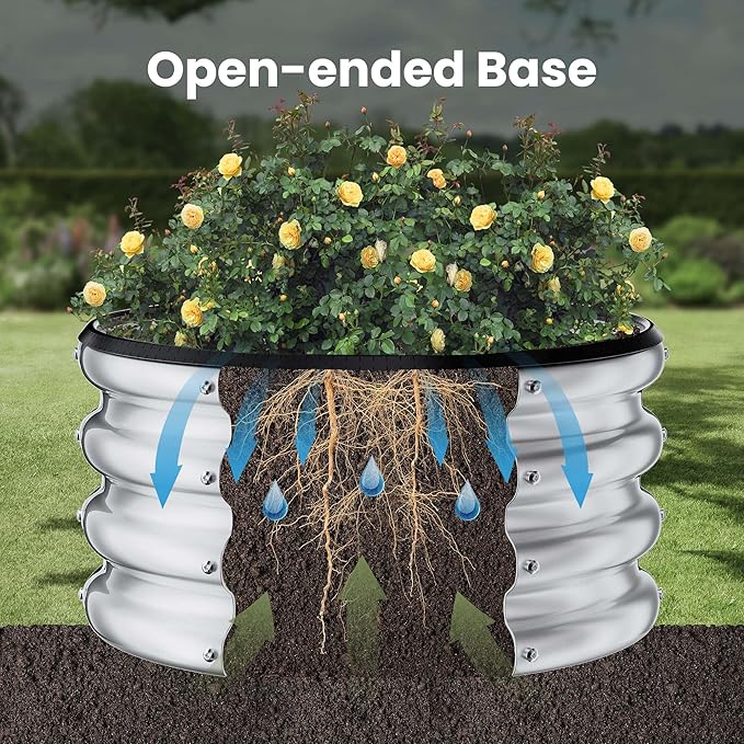 ZXZYHFTY Round Galvanized Raised Garden Bed kit,Silver Outdoor Garden Raised Planter Box, Round Large Metal Raised Garden Beds for Vegetable 2 * 2 * 1ft 2 Pcs