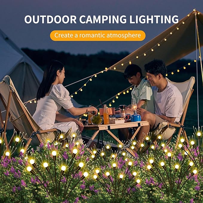 Solar Garden Lights, [Innovative 2024 Design] Big Solar Panel with 4 Pack 256 LEDs Solar Firefly Swaying Lights, Solar Lights Outdoor Waterproof for Yard for Patio Pathway Landscape Decorative