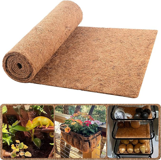 Coco Liner Roll, 16 x 120 Inch Coconut Fiber Liners for Planter Window Box Flower Basket, Natural Coco Mats Coco Coir Sheet for Reptile Carpet, Animal Pet Pad, Garden Decoration