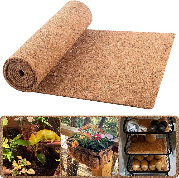Coco Liner Roll, 16 x 80 Inch Coconut Fiber Liners for Planter Window Box Flower Basket, Natural Coco Coir Sheet Coco Mats for Animal Pet Pad, Reptile Carpet, Garden Decoration