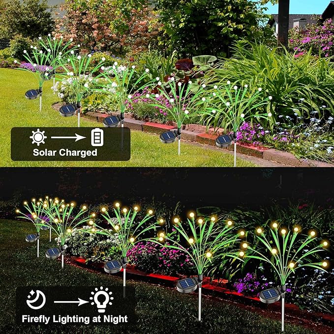 ZGWJ Solar Firefly Lights 2 Pack 20 LED, New Upgraded Solar Swaying Light with Leaves, Waterproof Solar Outdoor Lights for Garden Patio Pathway Outdoor Decor Halloween Christmas Decoration Warm White