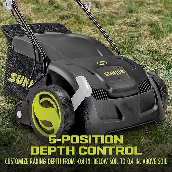 Sun Joe Electric Lawn Dethatcher & Scarifier with 8-Gal Bag, 12 Amp, 12.6 Inch, Black - Heavy Duty Gardening Machine and Equipment for Lawn, Yard, and Grass, AJ801E